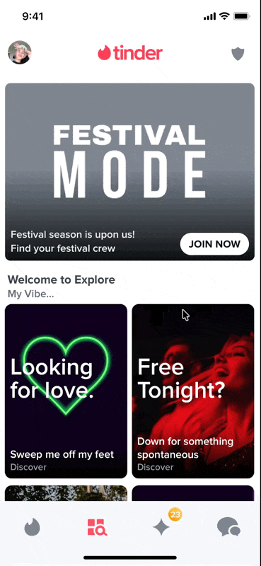Test flow 1: pick one festival, swipe in a cardstack of just that festival